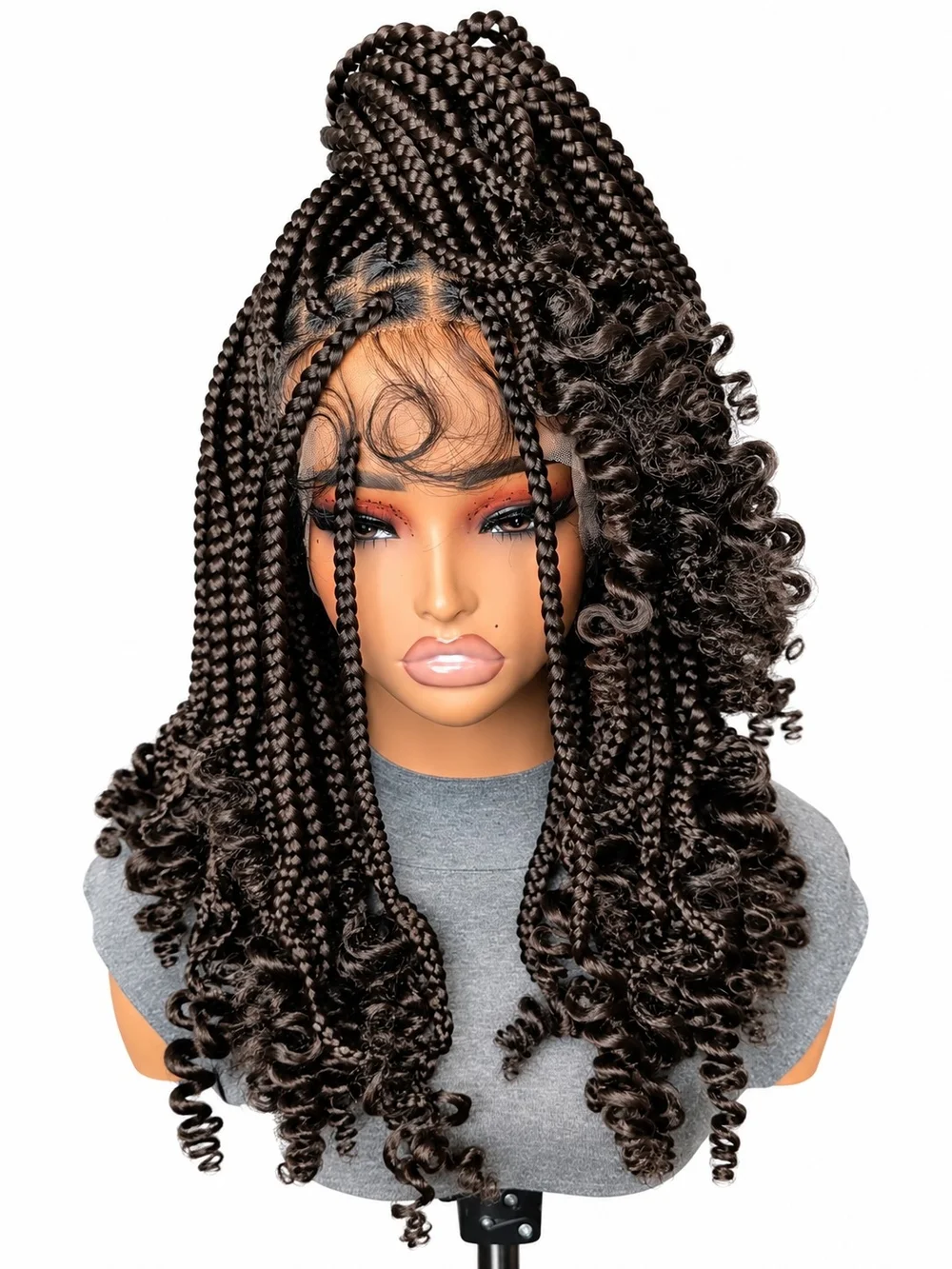 Synthetic Box Braid Curly Wig - Dark Brown